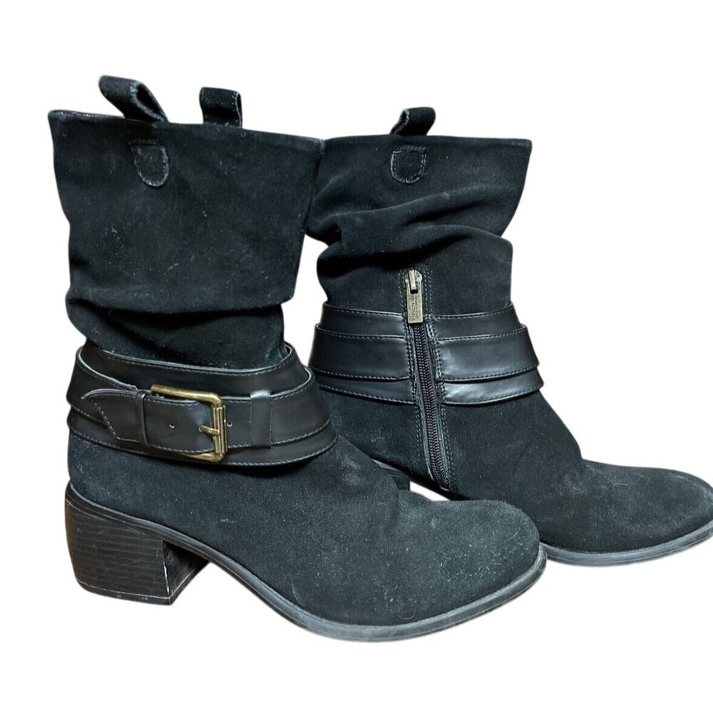 Kenneth Cole New York Black Faux Leather Boots Mid Calf Curve Ball Slouch 8.5